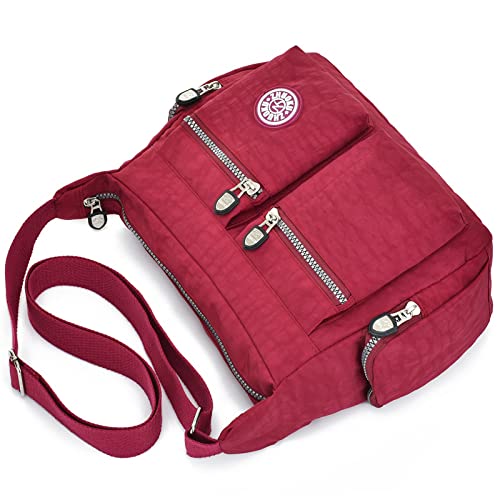 Bolso de hombro de nylon con múltiples bolsillos para mujer, azul marino, Medium