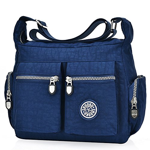 Bolso de hombro de nylon con múltiples bolsillos para mujer, azul marino, Medium