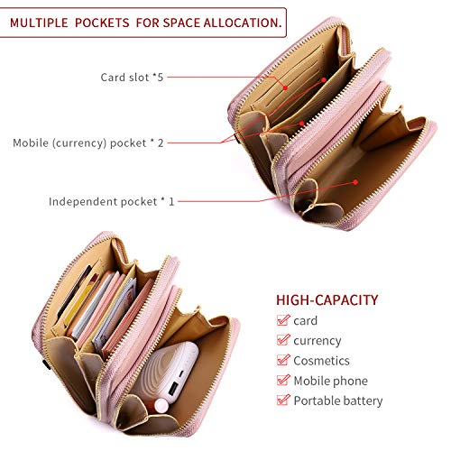 Bolso de Hombro para teléfono Celular para Mujer - Cartera pequeña de Cuero de PU para Mujer con Ranuras para Tarjetas, Cremallera y Correa