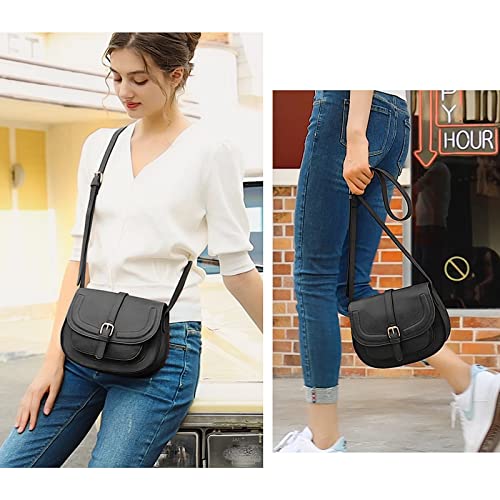 Bolsos cruzados para mujer, pequeños sobre el hombro, bolsos de sillín y bolsos de cuerpo cruzado bohemio, cuero vegano, Negro L,