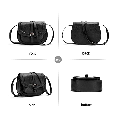 Bolsos cruzados para mujer, pequeños sobre el hombro, bolsos de sillín y bolsos de cuerpo cruzado bohemio, cuero vegano, Negro L,