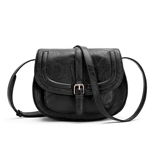Bolsos cruzados para mujer, pequeños sobre el hombro, bolsos de sillín y bolsos de cuerpo cruzado bohemio, cuero vegano, Negro L,