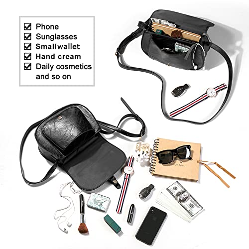 Bolsos cruzados para mujer, pequeños sobre el hombro, bolsos de sillín y bolsos de cuerpo cruzado bohemio, cuero vegano, Negro L,