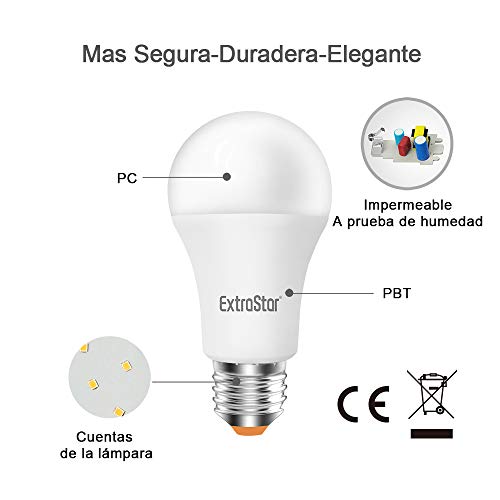 Bombilla LED E27, 12W (equivalente a 96W), 960lm,6500K luz fría - 6 unidades [Clase de eficiencia energética A+] (6500K)