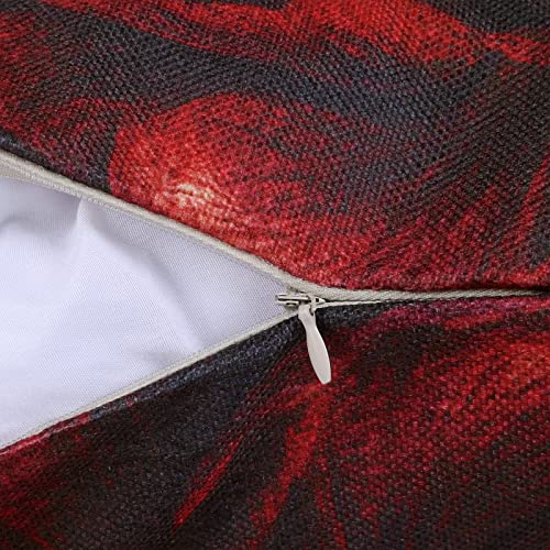 Bonhause Juego de 4 Funda de Cojín 45x45cm Flores de Peonía Roja y Beige Poliéster Lino Fundas de Almohada para Cojines Decorativos para Sofá Cama Coche Hogar