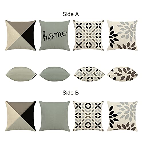 Bonhause Juego de 4 Funda de Cojín 45x45cm Geométrico Azul Grisáceo Moderno Poliéster Lino Fundas de Almohada para Cojines Decorativos para Sofá Cama Coche Hogar