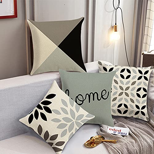Bonhause Juego de 4 Funda de Cojín 45x45cm Geométrico Azul Grisáceo Moderno Poliéster Lino Fundas de Almohada para Cojines Decorativos para Sofá Cama Coche Hogar