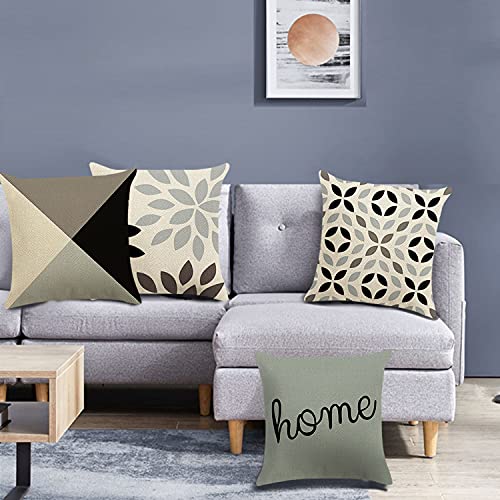 Bonhause Juego de 4 Funda de Cojín 45x45cm Geométrico Azul Grisáceo Moderno Poliéster Lino Fundas de Almohada para Cojines Decorativos para Sofá Cama Coche Hogar
