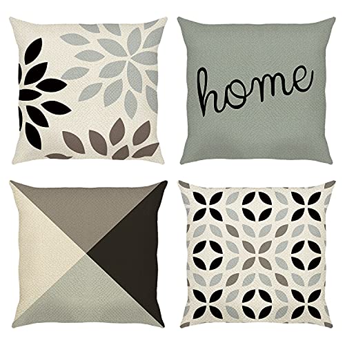 Bonhause Juego de 4 Funda de Cojín 45x45cm Geométrico Azul Grisáceo Moderno Poliéster Lino Fundas de Almohada para Cojines Decorativos para Sofá Cama Coche Hogar