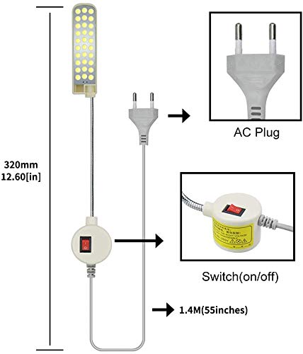 Bonlux 2-Unidades 30 LEDs 2W 180LM Lámpara Luz Fría para Máquina de Coser, con Cuello de Cisne Flexible, Base Magnética de Montaje, Luz para Trabajo Taller, Trabajos Artesanales o Manuales