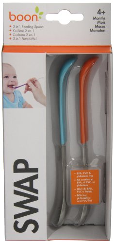 Boon Swap - Pack de 2 cucharas dobles para bebé, color naranja y azul