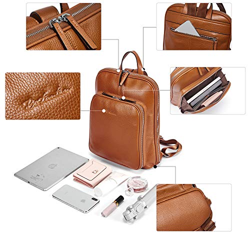 BOSTANTEN Mochila de Cuero Genuino para Mujeres Mochila de Mujer Casual de auténtica Piel Bolso Mochila Moda Mochila Escolares Backpack Marrón