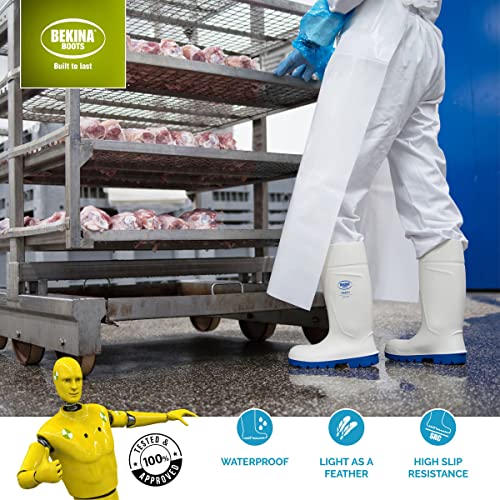 Botas de Seguridad con Puntera de Acero para la Industria alimentaria, fáciles de Limpiar y desinfectar, Incl. Suela incrustada para pies Secos, Gran Comodidad de Uso, Blanco, EU 40