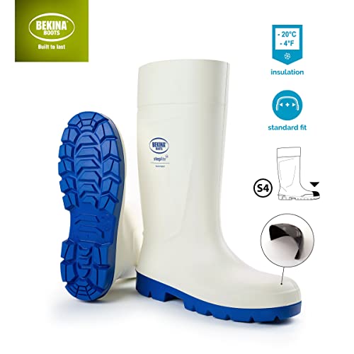 Botas de Seguridad con Puntera de Acero para la Industria alimentaria, fáciles de Limpiar y desinfectar, Incl. Suela incrustada para pies Secos, Gran Comodidad de Uso, Blanco, EU 40
