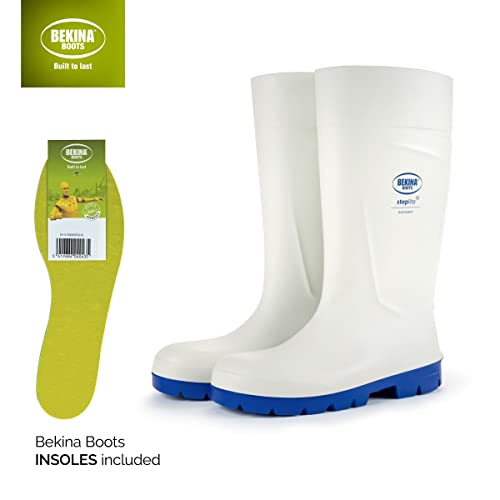 Botas de Seguridad con Puntera de Acero para la Industria alimentaria, fáciles de Limpiar y desinfectar, Incl. Suela incrustada para pies Secos, Gran Comodidad de Uso, Blanco, EU 40