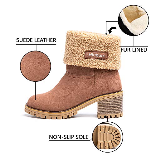 Botas Mujer Invierno Forradas Cálidas Botines Ante Plataforma Zapatos Nieve Cómodos Casual Marrón EU 39
