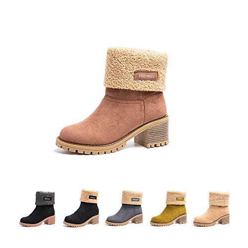 Botas Mujer Invierno Forradas Cálidas Botines Ante Plataforma Zapatos Nieve Cómodos Casual Marrón EU 39