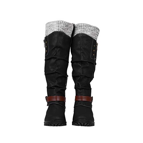 Botines de mujer casuales con tacón bajo, cómodos, de ante antideslizante, para invierno, botas para la nieve, Negro , 38 EU