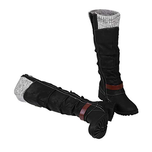 Botines de mujer casuales con tacón bajo, cómodos, de ante antideslizante, para invierno, botas para la nieve, Negro , 38 EU