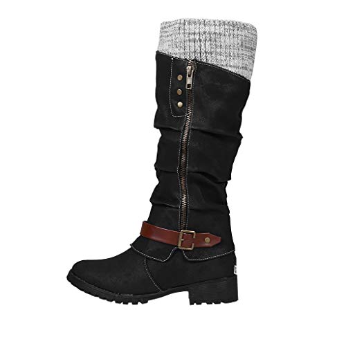 Botines de mujer casuales con tacón bajo, cómodos, de ante antideslizante, para invierno, botas para la nieve, Negro , 38 EU