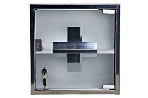 Botiquín Baño Armario de Medicina Primeros Auxilios Acero Inoxidable (Metal/Espejo, 30 x 30 x 12 cm)