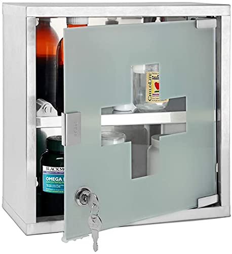 Botiquín Baño Armario de Medicina Primeros Auxilios Acero Inoxidable (Metal/Espejo, 30 x 30 x 12 cm)