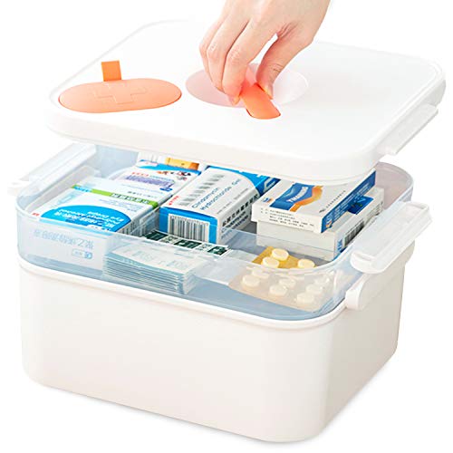 Botiquín de primeros auxilios con minicaja de medicina, armario de botiquín casero, 2 compartimentos, caja portátil para medicinas, 2 niveles, organizador para el hogar, al aire libre, 30 x 22 x 18 cm