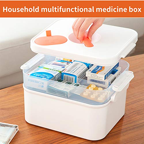 Botiquín de primeros auxilios con minicaja de medicina, armario de botiquín casero, 2 compartimentos, caja portátil para medicinas, 2 niveles, organizador para el hogar, al aire libre, 30 x 22 x 18 cm