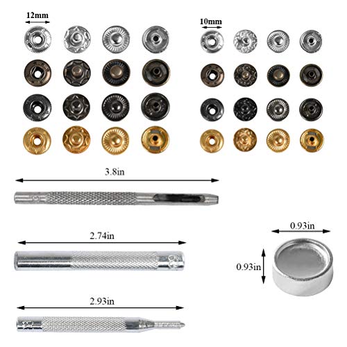 Botones Presion Metalicos 120Set Corchetes Presion Metal Artesanía + 6PCS Herraminetas, Remaches para Cuero, Botones Automáticos, Botones Metálicos Presión 10MM/12,5MM para YANSHON Ropa, Jeans, Bolsos