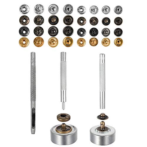 Botones Presion Metalicos 120Set Corchetes Presion Metal Artesanía + 6PCS Herraminetas, Remaches para Cuero, Botones Automáticos, Botones Metálicos Presión 10MM/12,5MM para YANSHON Ropa, Jeans, Bolsos