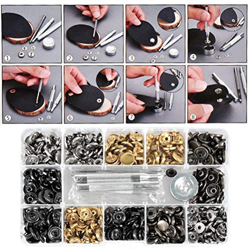 Botones Presion Metalicos 120Set Corchetes Presion Metal Artesanía + 6PCS Herraminetas, Remaches para Cuero, Botones Automáticos, Botones Metálicos Presión 10MM/12,5MM para YANSHON Ropa, Jeans, Bolsos