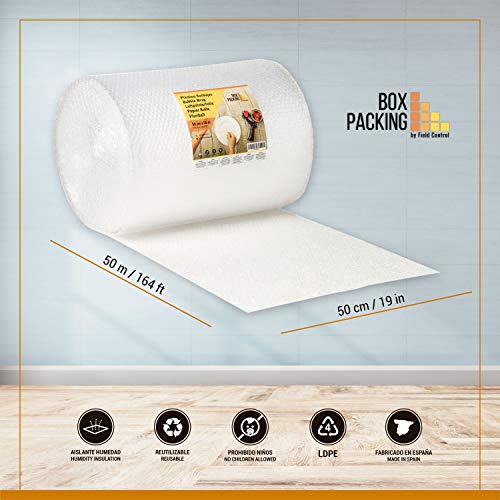 BOXPACKING | Rollo de Plástico de Burbujas | 50 cm ancho x 50 m largo | Papel Burbuja para Embalaje y Mudanza