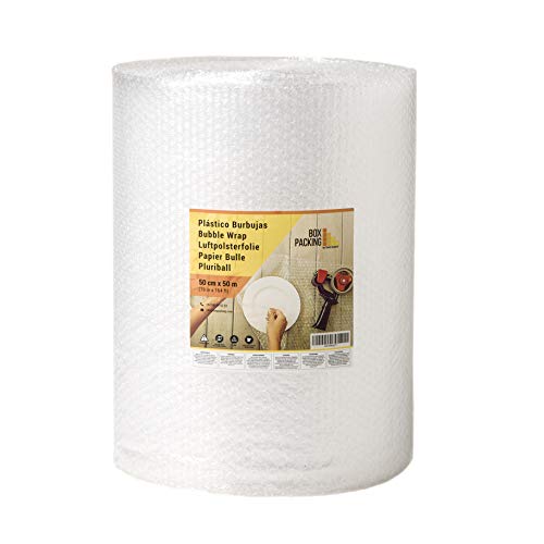 BOXPACKING | Rollo de Plástico de Burbujas | 50 cm ancho x 50 m largo | Papel Burbuja para Embalaje y Mudanza