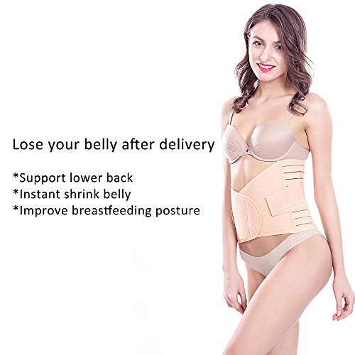 BOZEVON Faja Postparto Reductora - Transpirable Elástico Recuperación Post-Parto Vientre/Cintura/Soporte Pélvico Cinturón Faja para la Mujer y Maternidad, Beige-2/L