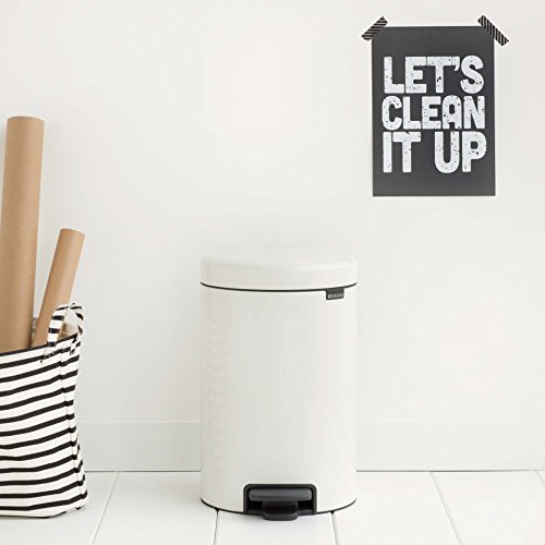 Brabantia 112126 Cubo de Basura con Pedal, Acero Inoxidable, Blanco, 3 l