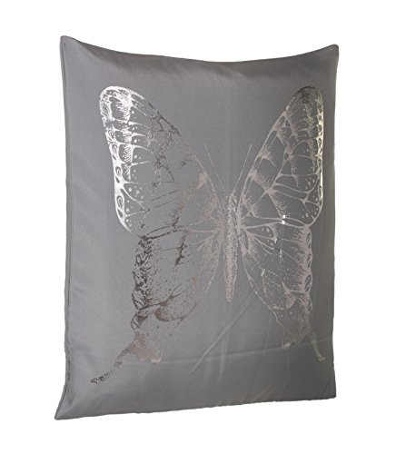 BRAND sseller moderna microfibra Cojín Almohada Cojín – Cojín (Peluche en plata de serigrafiado mariposa – Varios Diseños, microfibra, gris / plateado, 40 x 40 cm