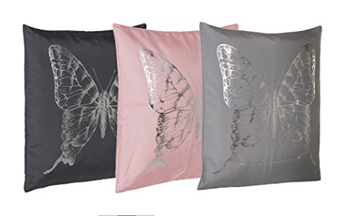 BRAND sseller moderna microfibra Cojín Almohada Cojín – Cojín (Peluche en plata de serigrafiado mariposa – Varios Diseños, microfibra, gris / plateado, 40 x 40 cm