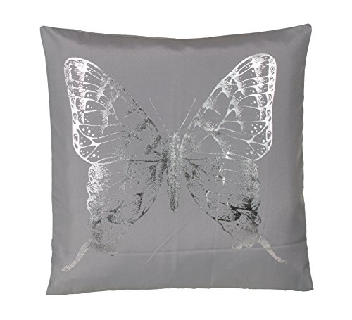 BRAND sseller moderna microfibra Cojín Almohada Cojín – Cojín (Peluche en plata de serigrafiado mariposa – Varios Diseños, microfibra, gris / plateado, 40 x 40 cm