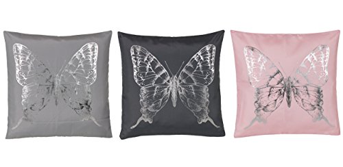 BRAND sseller moderna microfibra Cojín Almohada Cojín – Cojín (Peluche en plata de serigrafiado mariposa – Varios Diseños, microfibra, gris / plateado, 40 x 40 cm