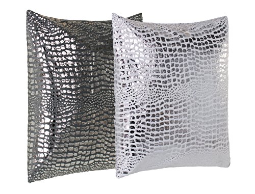 Brandsseller - Moderno cojín Decorativo de Microfibra con diseño de Escamas Varios diseños Microfibra Blanco y Plateado 40x40 cm (Funda de Almohada)