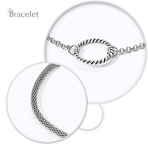 Branets - Juego de pulseras de elefante en capas, estilo bohemio, plateado, con círculo, luna, brújula, cadena de mano, joyería para mujeres y niñas (5 piezas)