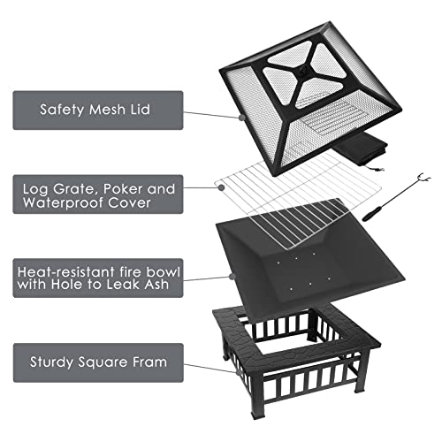 Brasero Exterior - 3 en 1 Multifuncional, con Funda Protectora, Brasero de Mesa para Jardín Terraza Interior Barbacoa, Antideslizante, 81 x 81 x 45 cm