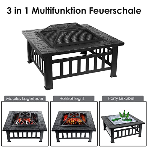 Brasero Exterior - 3 en 1 Multifuncional, con Funda Protectora, Brasero de Mesa para Jardín Terraza Interior Barbacoa, Antideslizante, 81 x 81 x 45 cm