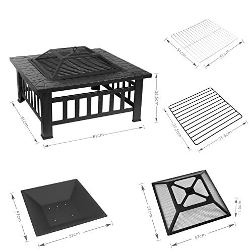 Brasero Exterior - 3 en 1 Multifuncional, con Funda Protectora, Brasero de Mesa para Jardín Terraza Interior Barbacoa, Antideslizante, 81 x 81 x 45 cm