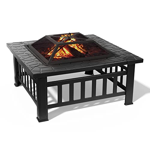 Brasero Exterior - 3 en 1 Multifuncional, con Funda Protectora, Brasero de Mesa para Jardín Terraza Interior Barbacoa, Antideslizante, 81 x 81 x 45 cm