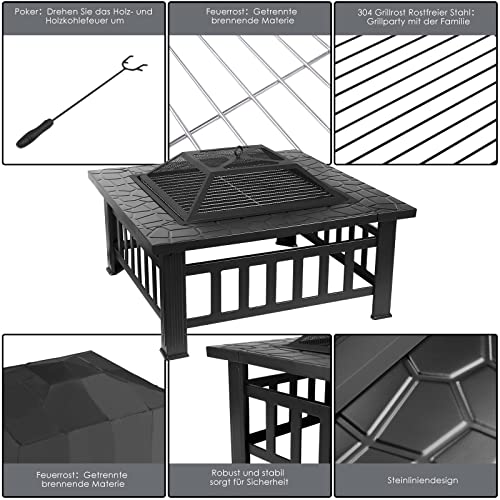 Brasero Exterior - 3 en 1 Multifuncional, con Funda Protectora, Brasero de Mesa para Jardín Terraza Interior Barbacoa, Antideslizante, 81 x 81 x 45 cm