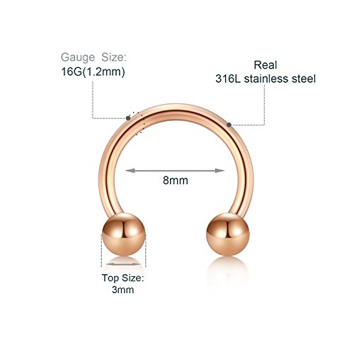 Briana Williams 10PCS 1.2 mm Acero quirúrgico Nariz Septum Herradura aro Pendiente ceja Tragus Labio Piercing Anillo