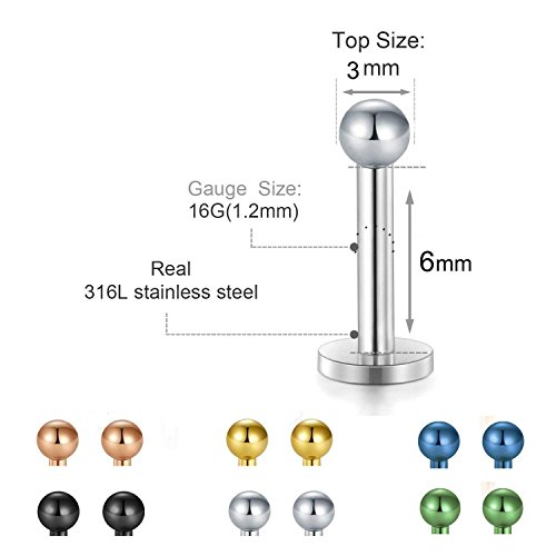 Briana Williams 12pcs Acero quirúrgico Labret Monroe Labio Piercing Anillo Tragus Helix Pendiente Stud Piercing joyería