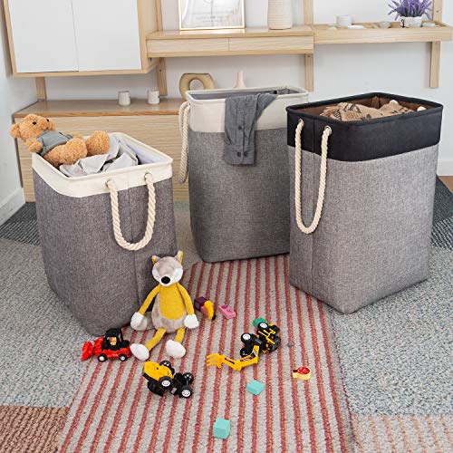 BrilliantJo 78L Cesto de la Ropa Sucia Grande, Cubo de la Ropa Sucia Plegable con Asas de Cuerda Contenedor de Almacenamiento Adecuado para el Dormitorio Lavadero Baño 60 x 42 x 31 cm Beige+Gris