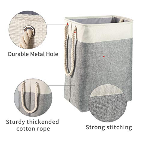 BrilliantJo 78L Cesto de la Ropa Sucia Grande, Cubo de la Ropa Sucia Plegable con Asas de Cuerda Contenedor de Almacenamiento Adecuado para el Dormitorio Lavadero Baño 60 x 42 x 31 cm Beige+Gris
